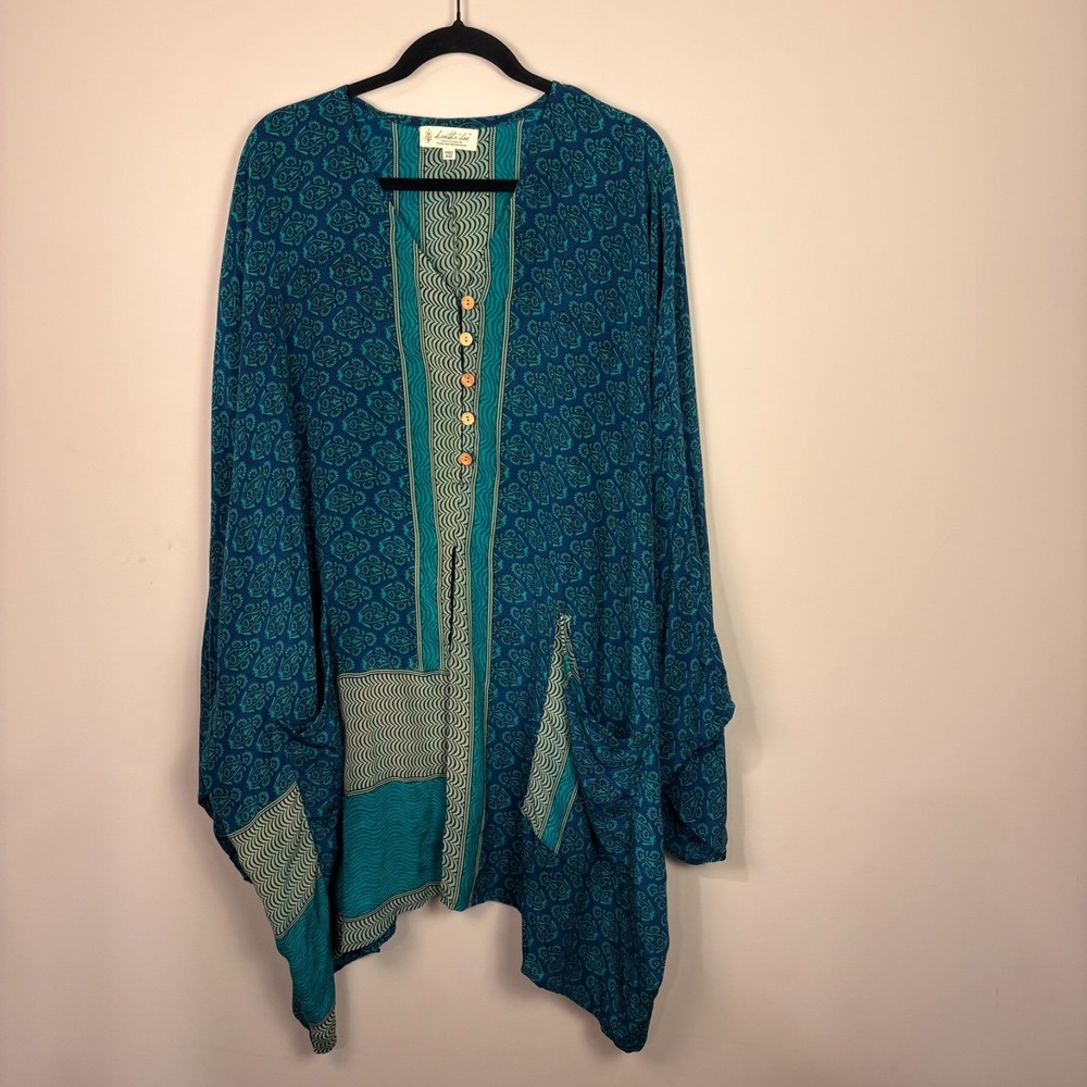 Kantha Bae Womens Blue Paisley Tunic Kimono Dress One of a Kind Boho Free Size